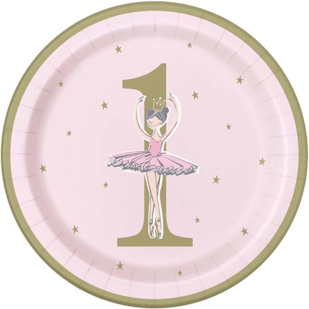 1st Birthday Ballerina Dinner Plates 9in, 8ct