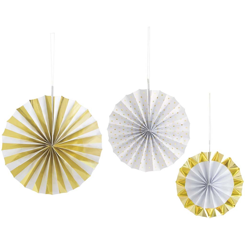 Gold White Foil Fan, Assorted