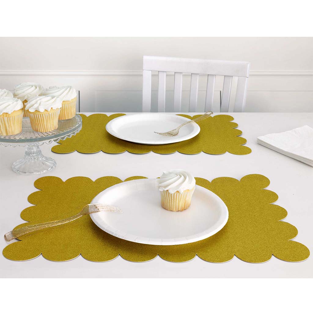 Gold Glitter Scalloped Plastic Placemats, 8ct