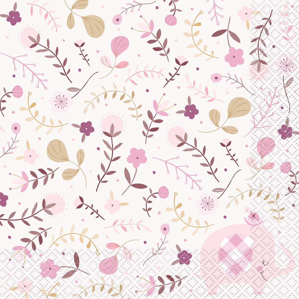 Pink Floral Elephant Luncheon Napkin, 16ct