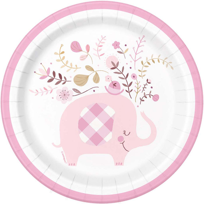 Pink Floral Elephant Dessert Plates 7in, 8ct