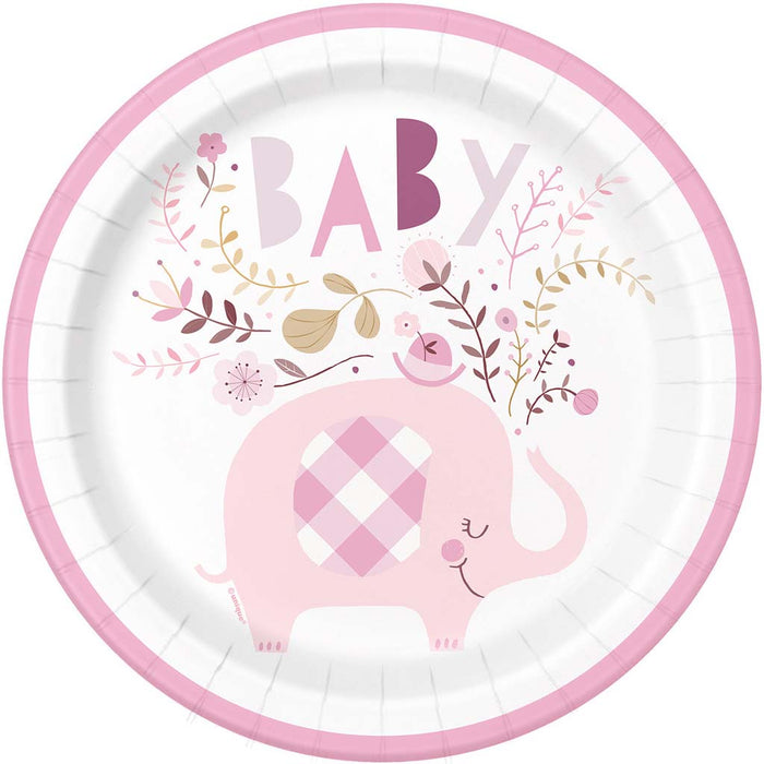 Pink Floral Elephant Dinner Plates 9in, 8ct