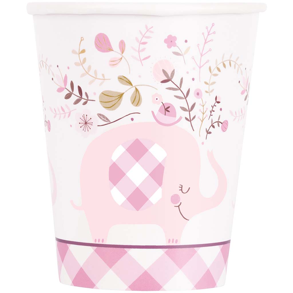 Pink Floral Elephant Cup 9oz, 8ct