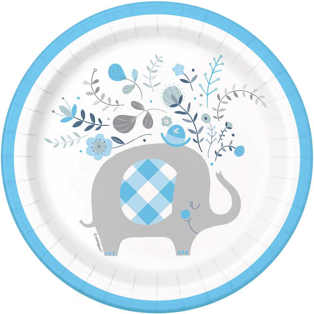 Blue Floral Elephant Dessert Plates 7in, 8ct