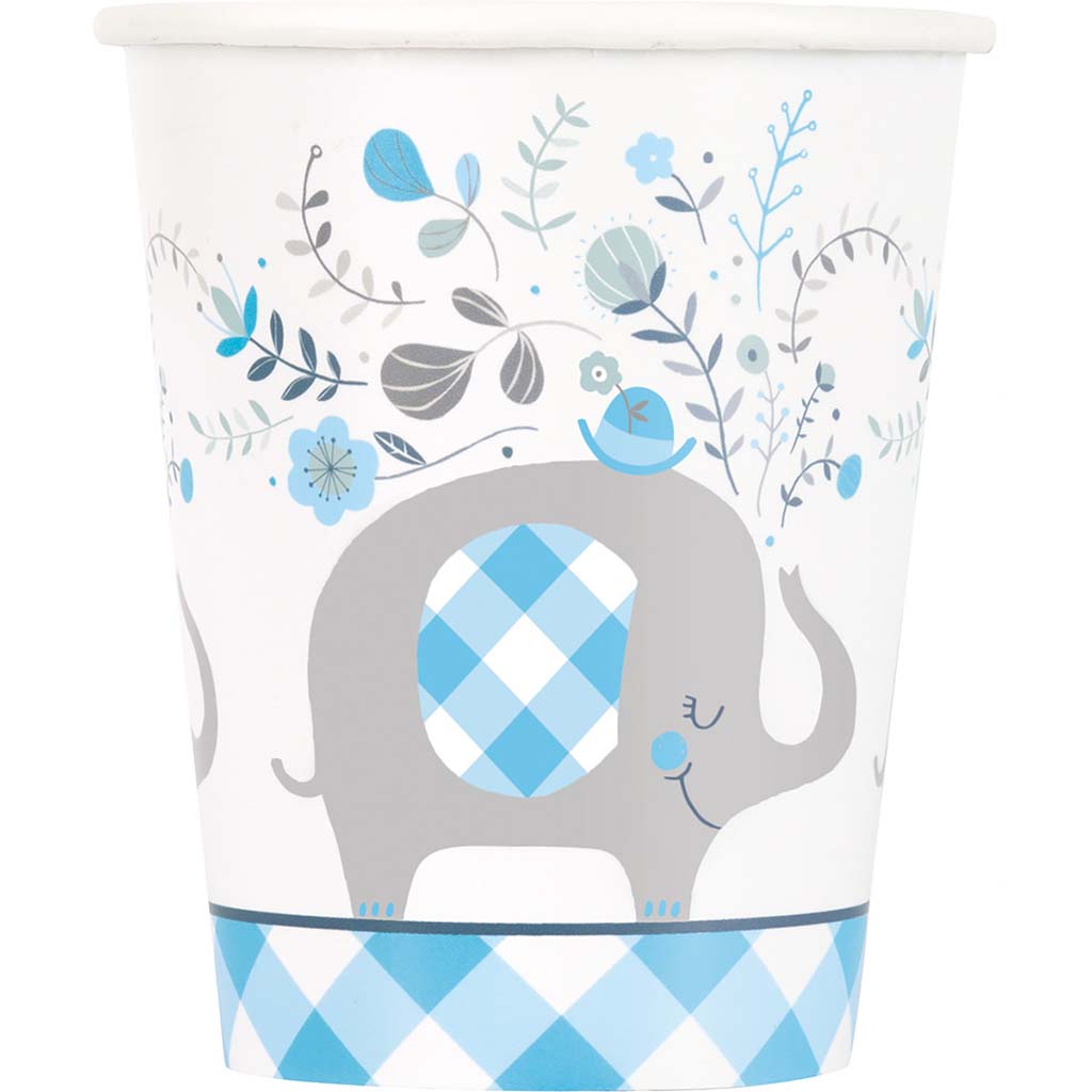 Blue Floral Elephant Cups 9oz, 8ct