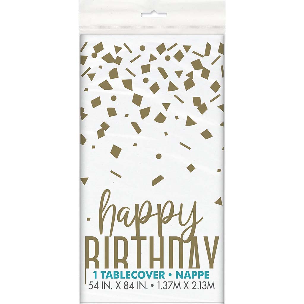 Confetti Gold Birthday Tablecover 54in X 84in