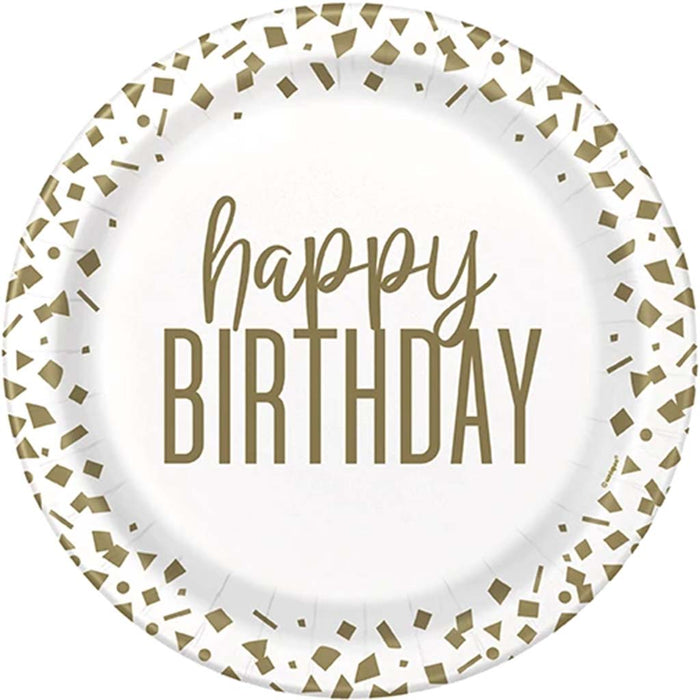Confetti Gold Happy Birthday Dessert Plates 7in, 8ct