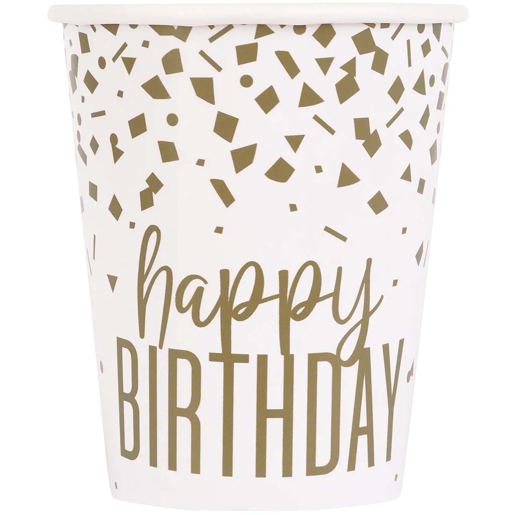 Confetti Gold Happy Birthday Cups 9oz, 8ct