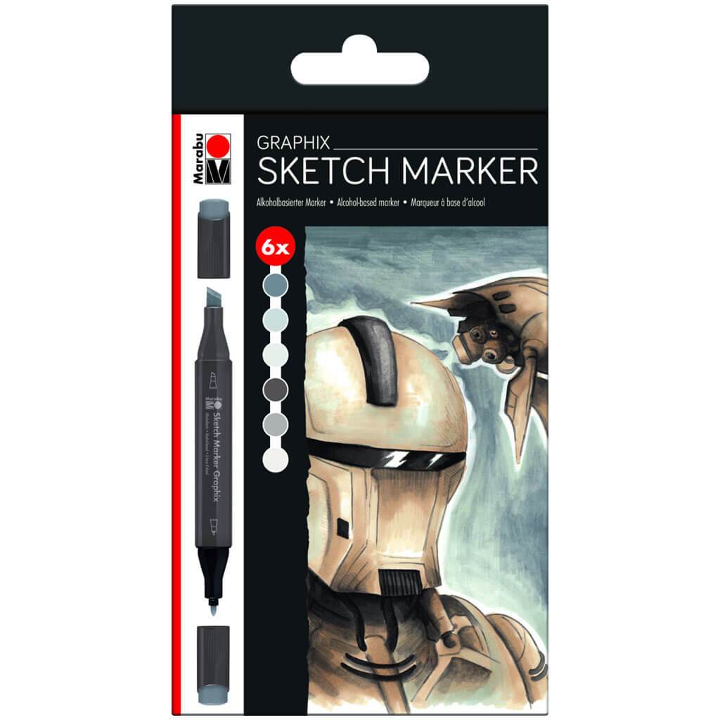 Graphix Sketch Marker Alpha Robot Set of 6