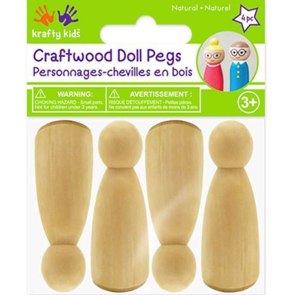 Wood Girl Doll Peg 2.4in 4/Pkg