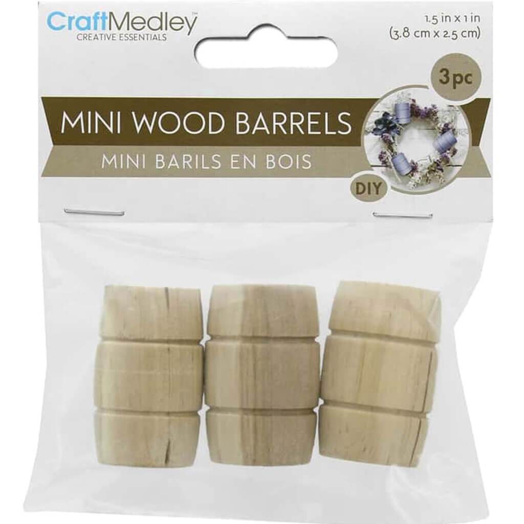 Mini Wood Barrel 35 x 25mm 3/Pkg