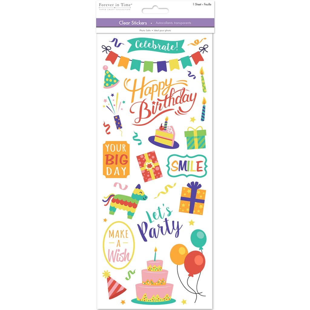 Classic Themes Photo Safe Happy Birthday Clear 5in x 12in