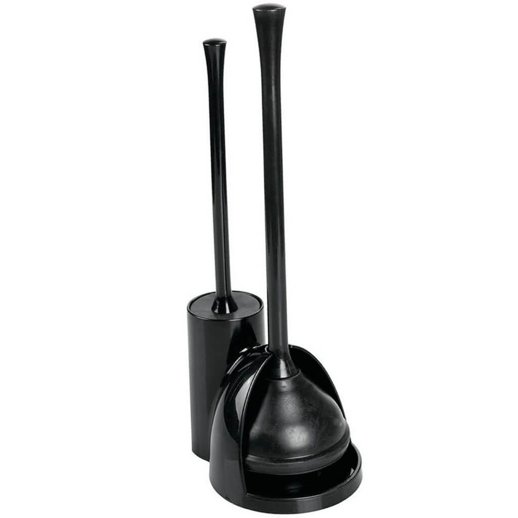 Plastic Toilet Bowl Brush and Plunger Combo Set Black