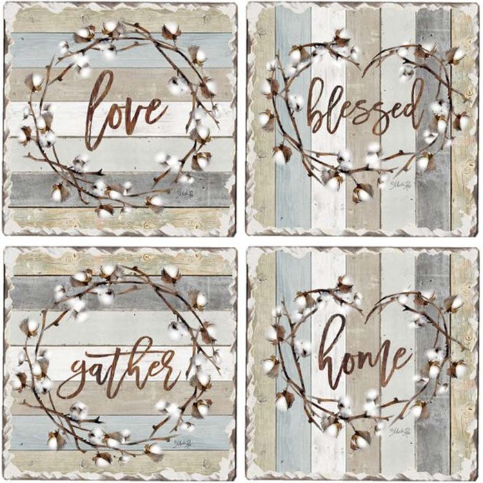 Assorted Image Coaster Set Cotton Wreath