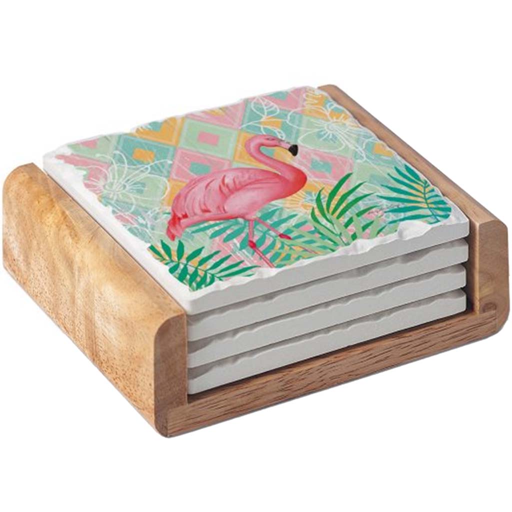 Square Coaster Gift Set Diamond Flamingo