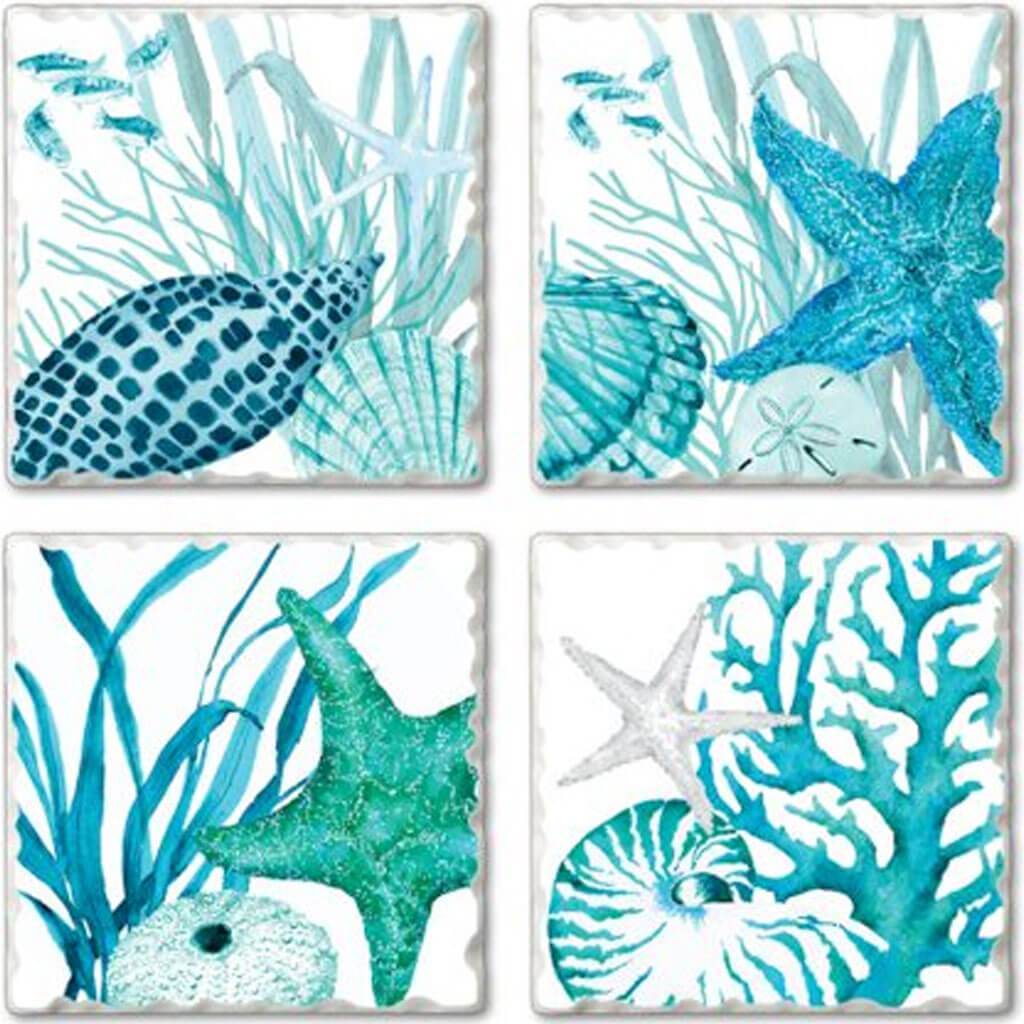 Tumbled Tile Coaster Set Assorted Coral Life