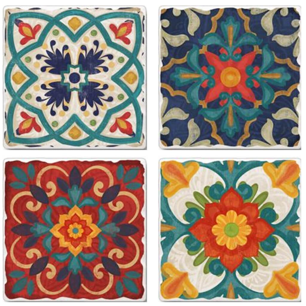 Tumbled Tile Coaster Set Assorted Spanish Village