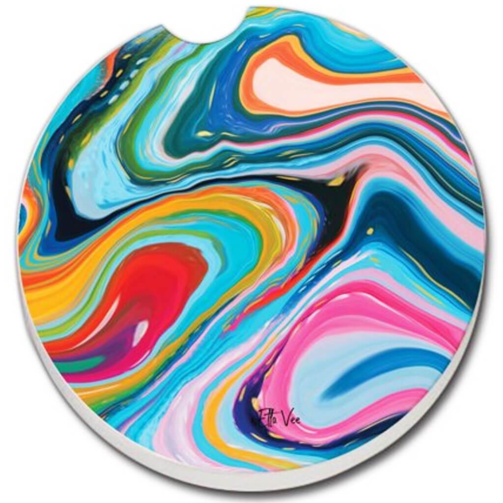 Car Coaster 1Pk Hello Color Swirl