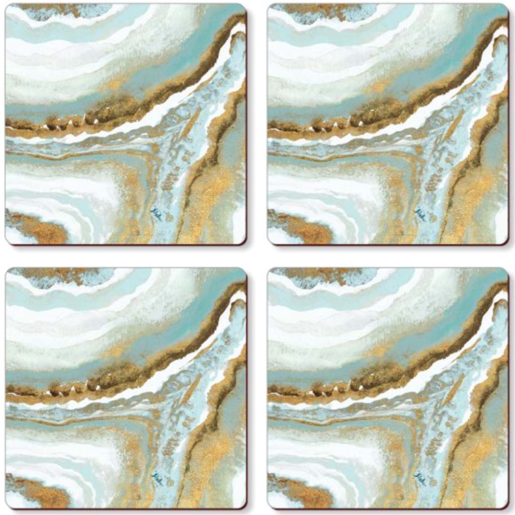 Hardboard Coasters Gift Box Set of 4 Teal Agate