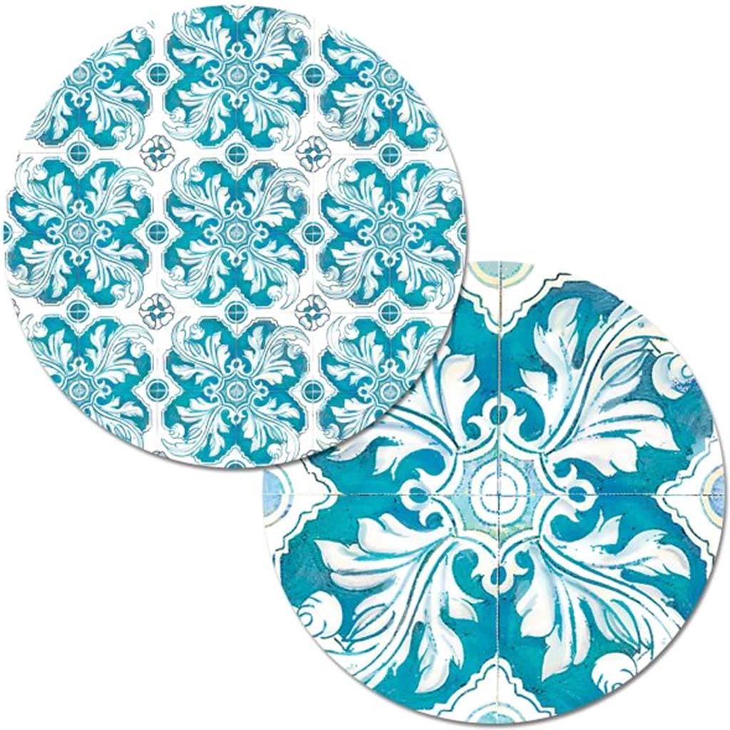 Round Reversible Placemat Teal Mosaic