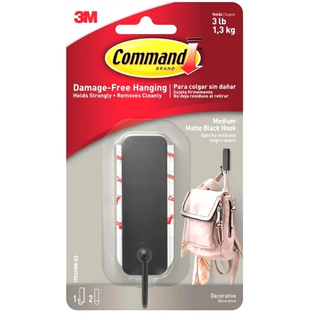 3M Command Medium Matt Black Hook