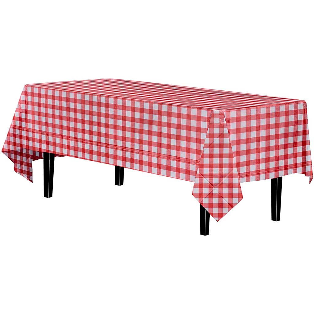 Plastic Tablecover Stay Put Gingham Red, 30in X 96in