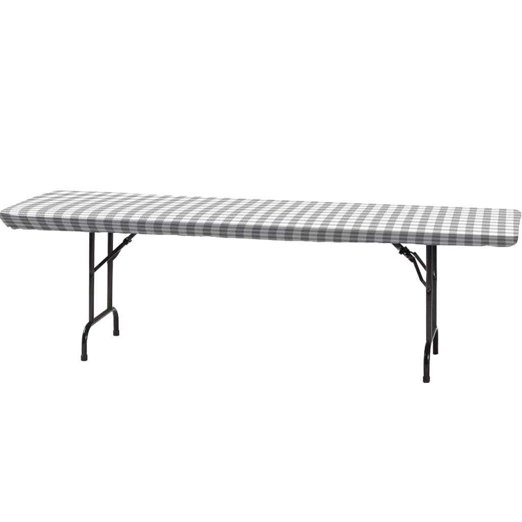 Plastic Tablecover, Stay Put, 29in X 72in Gray And White Check