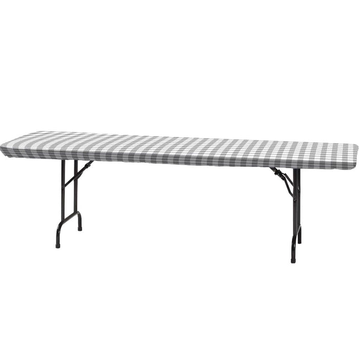 Plastic Tablecover, Stay Put, 29in X 72in Gray And White Check