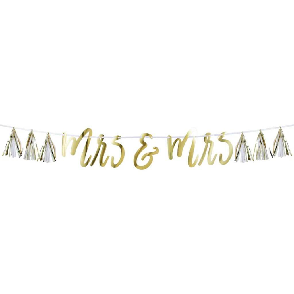 Mr &amp; Mrs White and Gold Tassel Banner