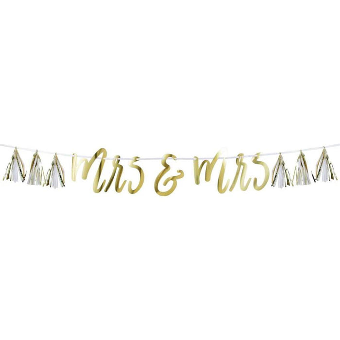 Mr & Mrs White and Gold Tassel Banner