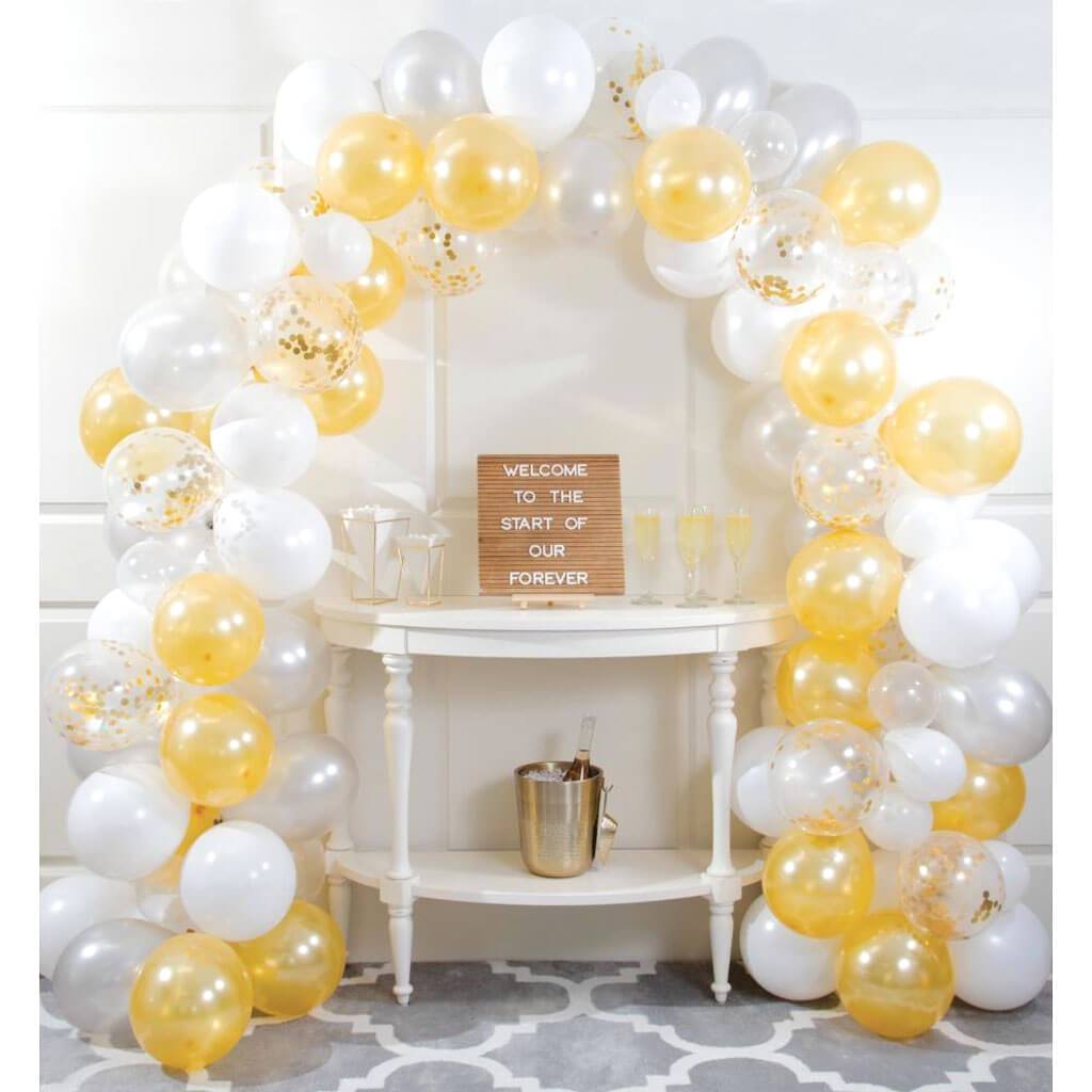 White and Gold Balloon Garland Kit Decor