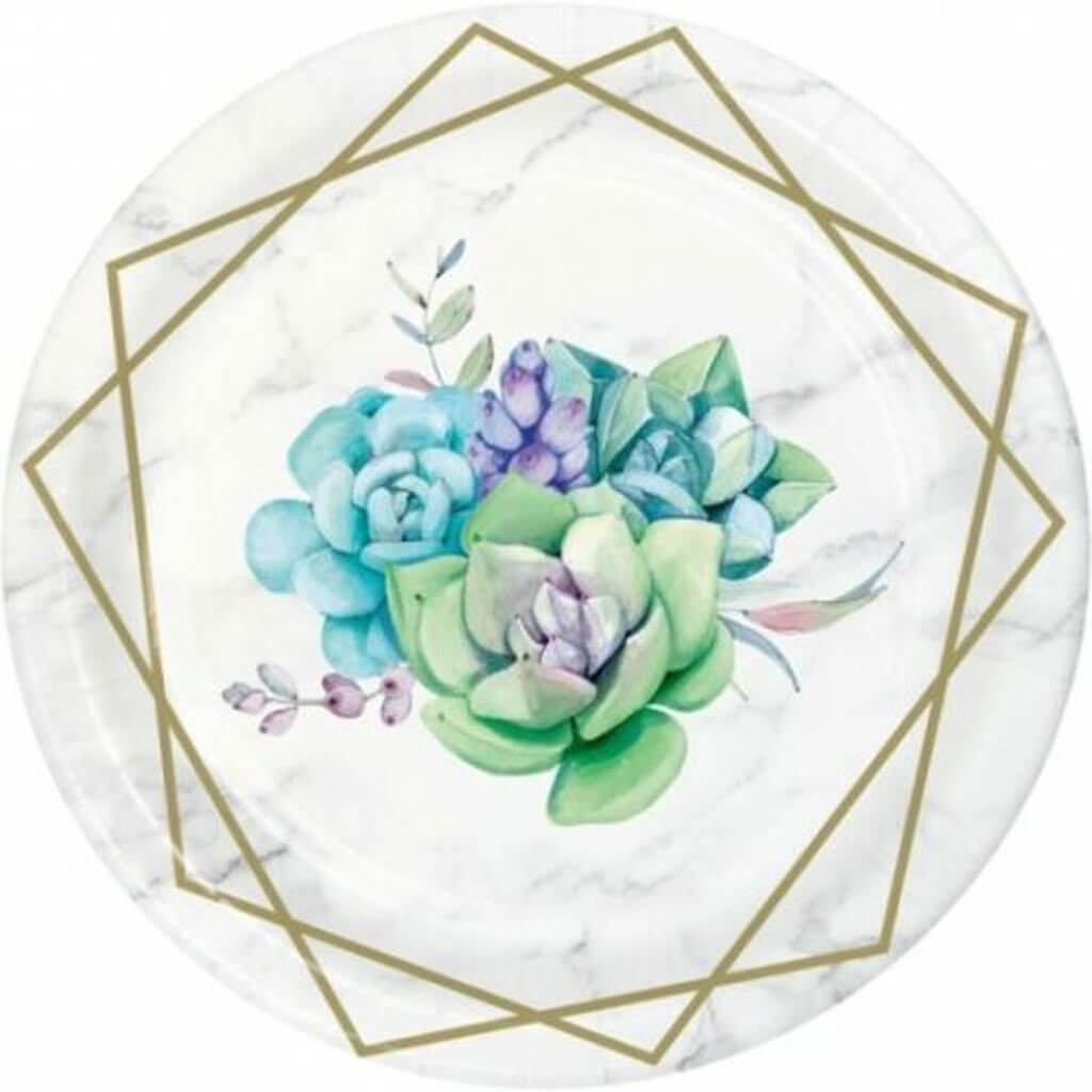 Geometric Succulents Banquet Lunch Plate 7in, 8ct