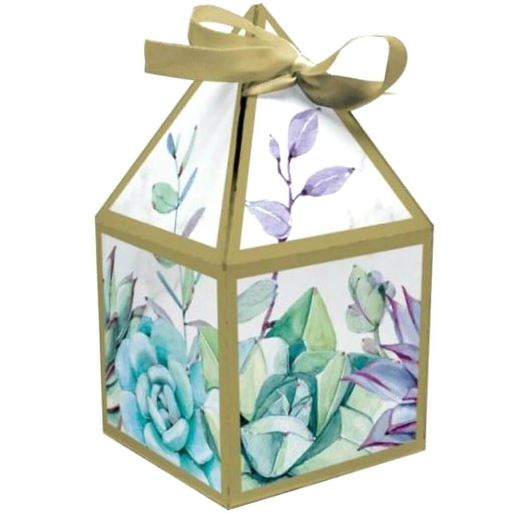 Geometric Succulents Favor Box With Ribbon