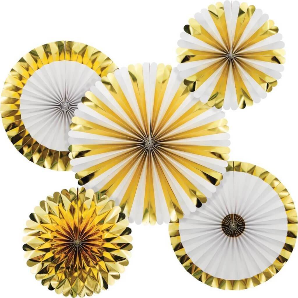 White And Gold Paper Fans Set