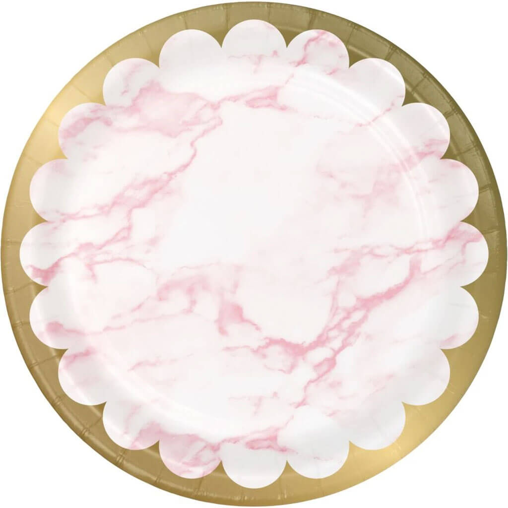 Foil Pink Marble Dinner Plate 9in, 8ct