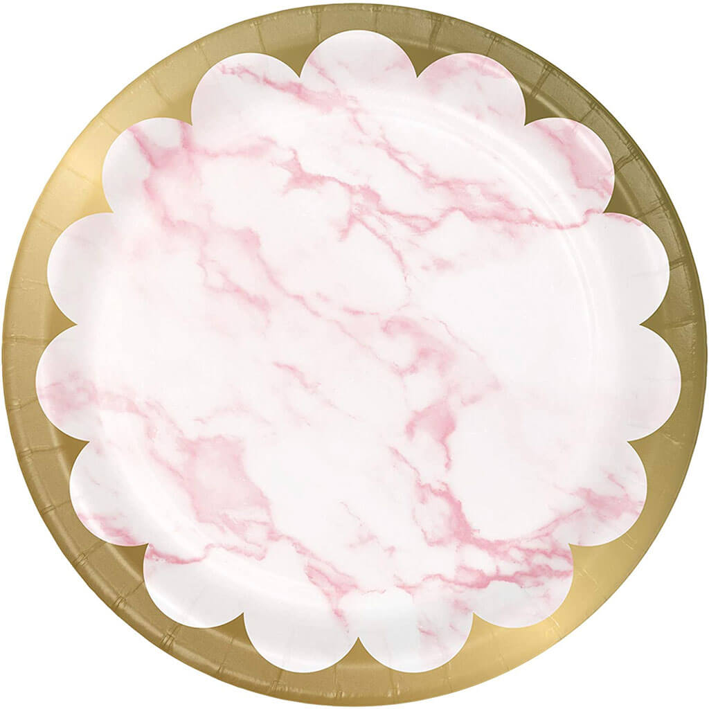 Foil Pink Marble Luncheon Plate 7in, 8ct