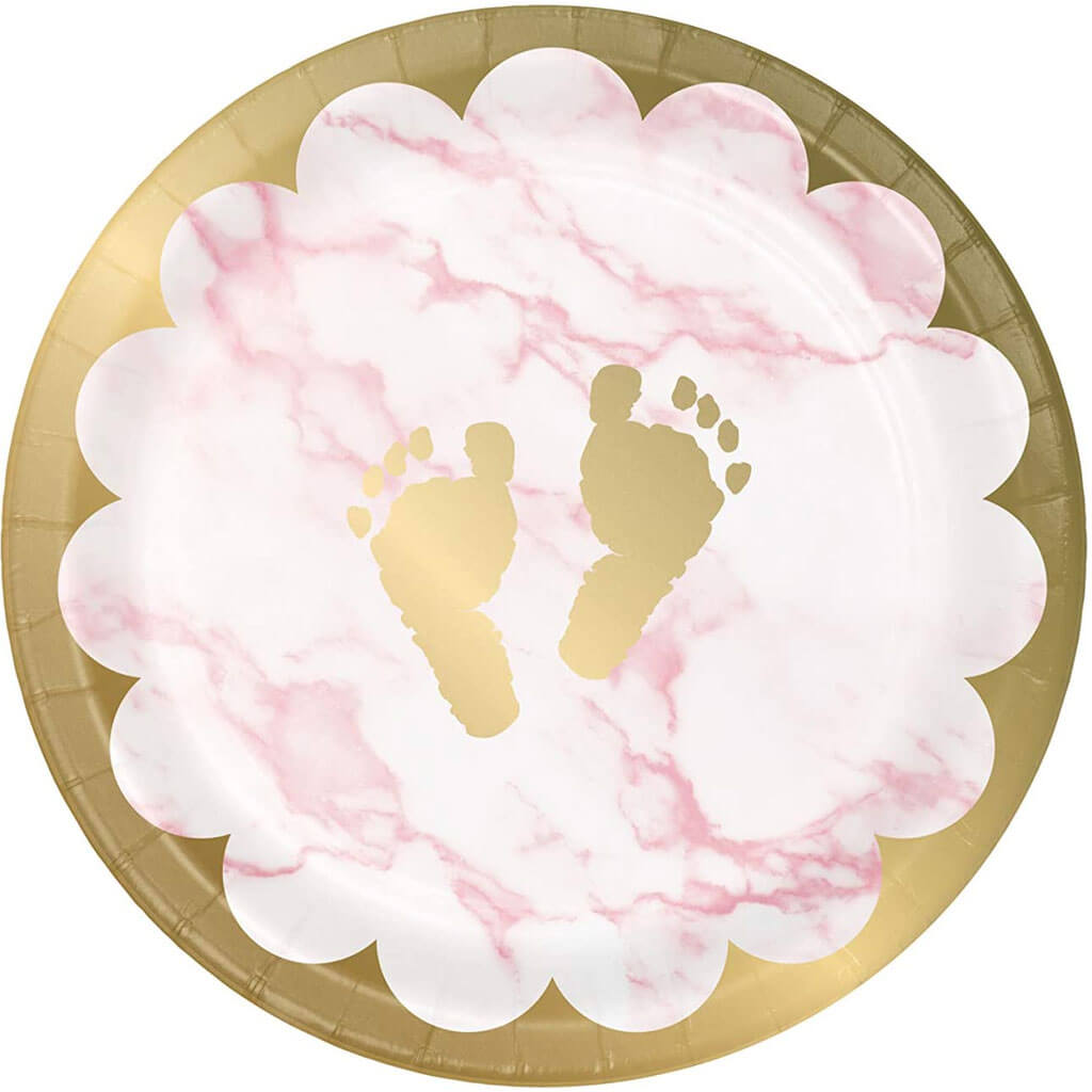 Foil Footprints Pink Marble Luncheon Plate 7in, 8ct