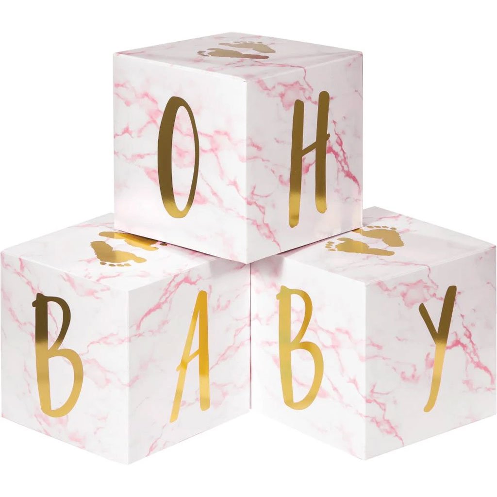 Foil Pink Marble Centerpiece Baby Blocks