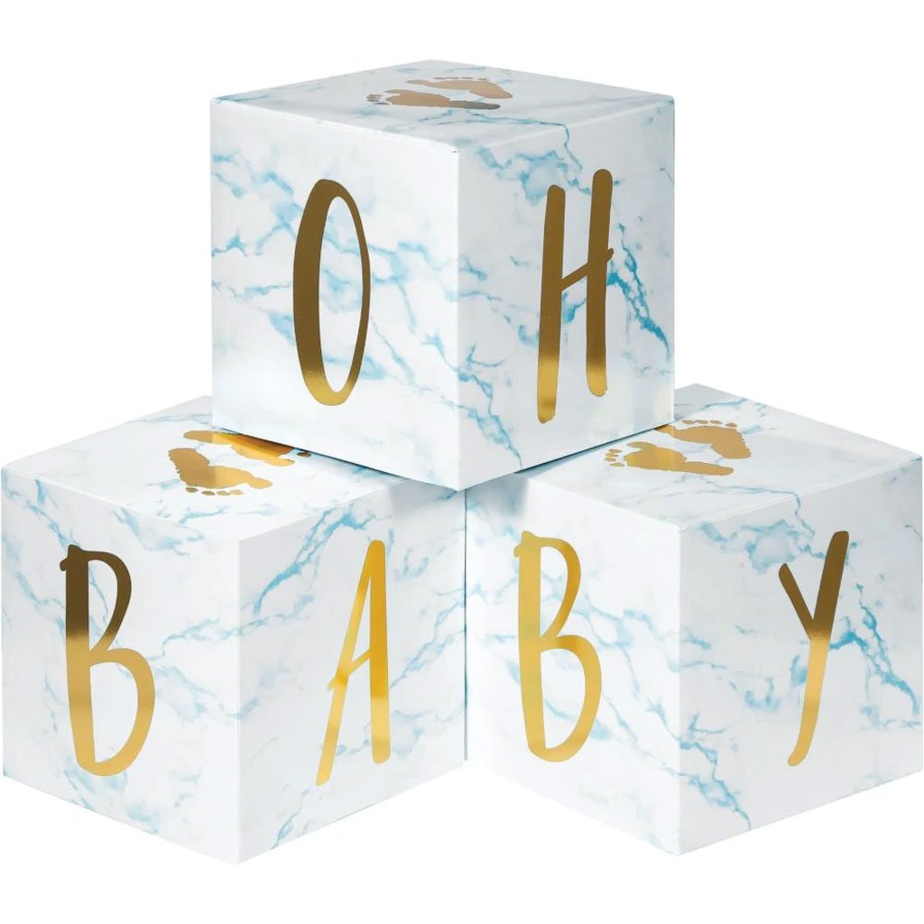 Foil Blue Marble Centerpiece Baby Blocks