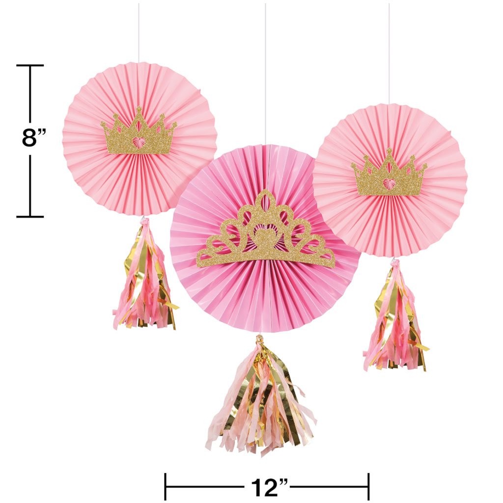 Pink Paper Fans With Tassels, 12in and 8in