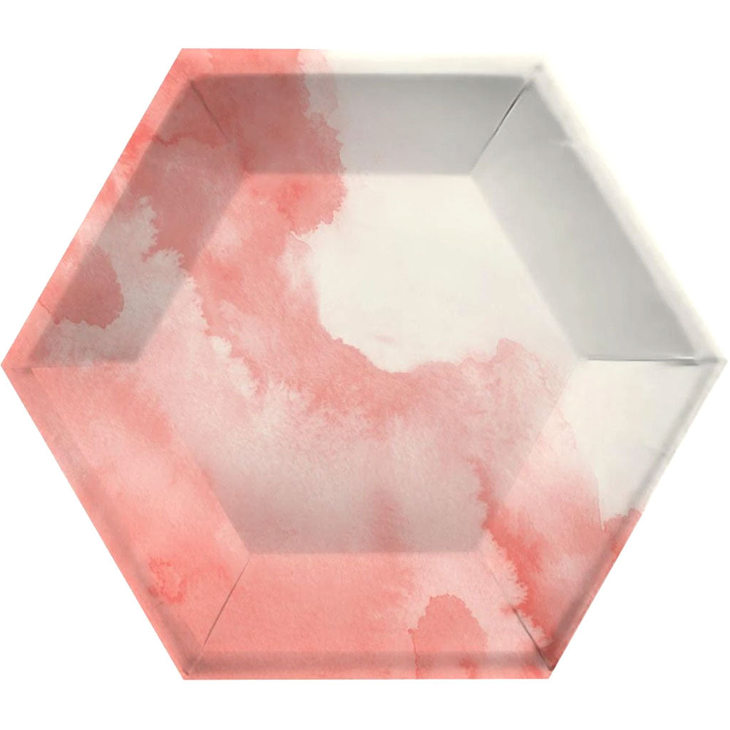 Watercolor Wash Pink Banquet Dinner Plate Hexagon 10in, 8ct