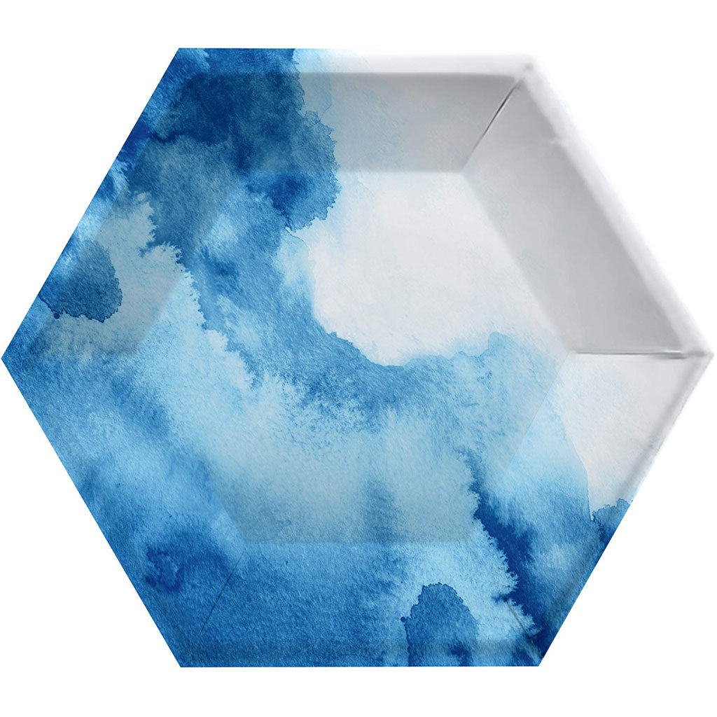 Watercolor Wash Blue Banquet Dinner Plate Hexagon 10in, 8ct