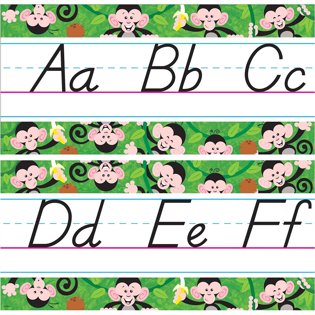 Monkey Mischief Alphabet Line Modern Manuscript Bulletin Board Set