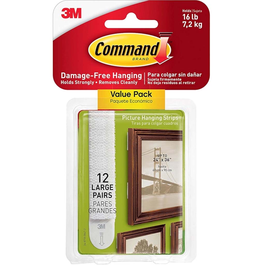 3M Command Large Picture Hanging Strips Value Pack White