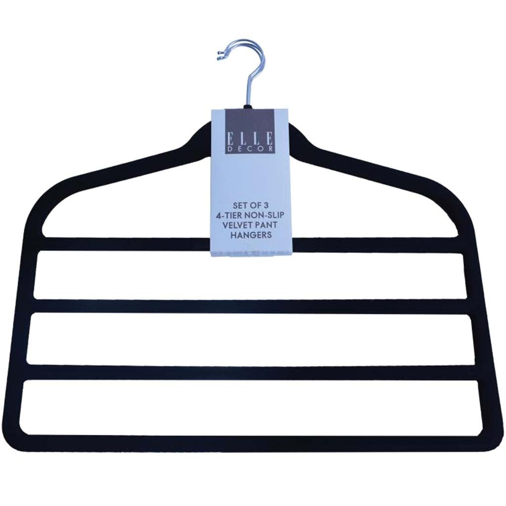 Velvet Pant Hangers Black 3Pk 4 Tier