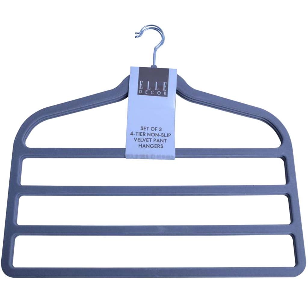 Velvet Pant Hangers Gray 3Pk 4 Tier