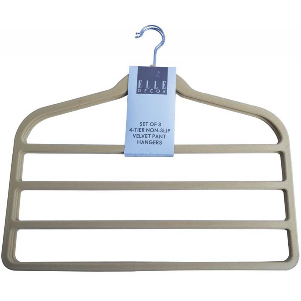 Velvet Pant Hangers Beige 3Pk 4 Tier