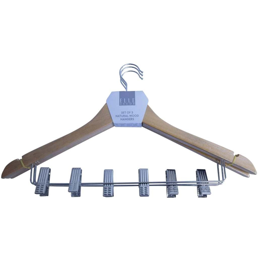 Wood Hangers with Clips, 3Pk