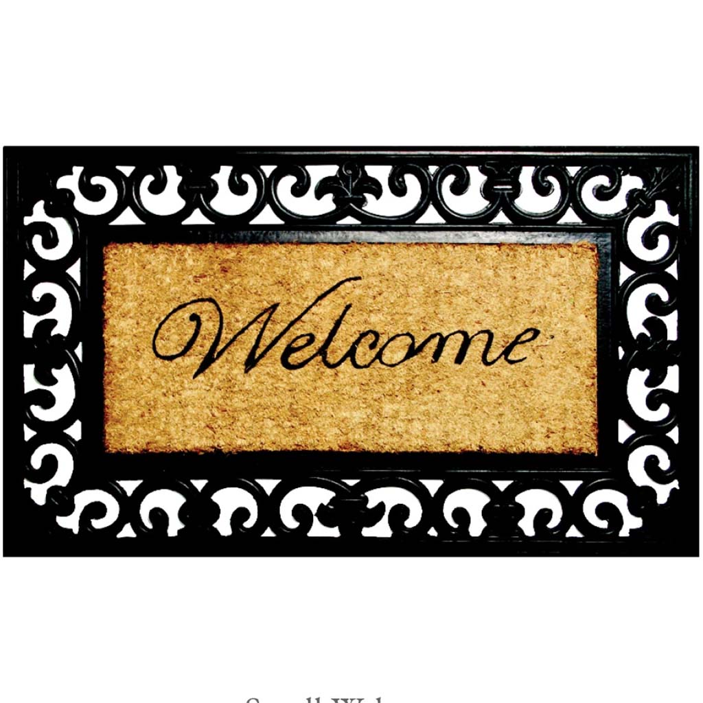 Welcome Scroll Coir Rubber Mat, 18in X 30in