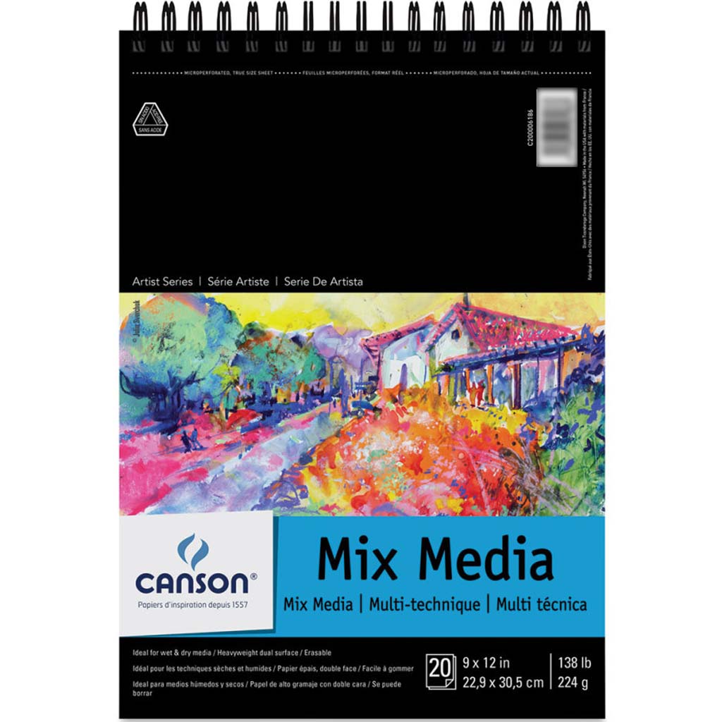 Canson Artist Series Mix Media Pad 9in x 12in Portrait Wirebound 20 Sheets